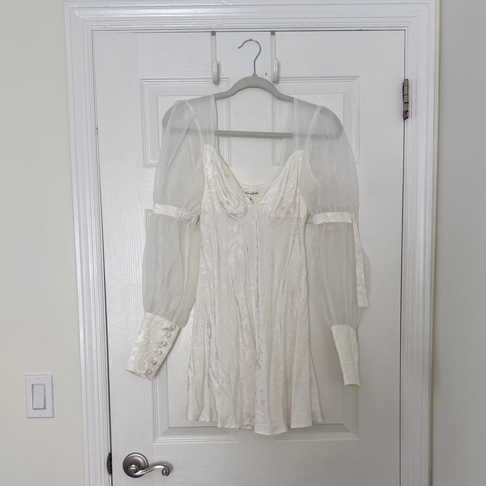 Sheer Long-Sleeve Ivory Mini Dress